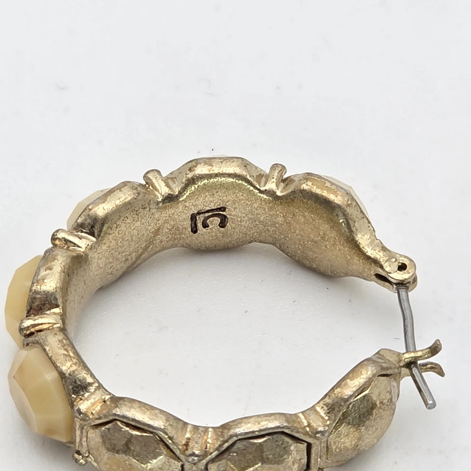 Pendientes de aro vintage LAUREN CONRAD LC piedras howlita neutras facetadas tono dorado Foto 4 de 4