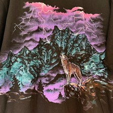 New VTG T-Shirt 1996 Neon Lightning Storm Mountain Wolf Southwest Core Men s XL