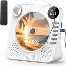 Desktop CD Player Bluetooth HiFi Dual Speaker Remote LCD Dust Cover White