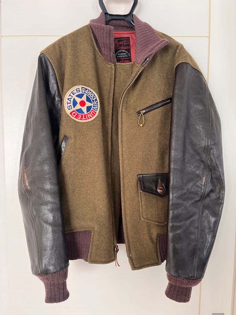 Buzz Rickson's Wool Leather Jacket Embroidered Pa… - image 1