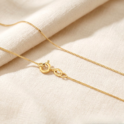 14K Real Solid Yellow Gold Petite Dainty Box Chain Italian Necklace 16'' 18'' 20''