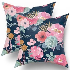 Watercolor Flower Throw Pillow Cover 18X18 Inch Pink Peony Floral with Green ...