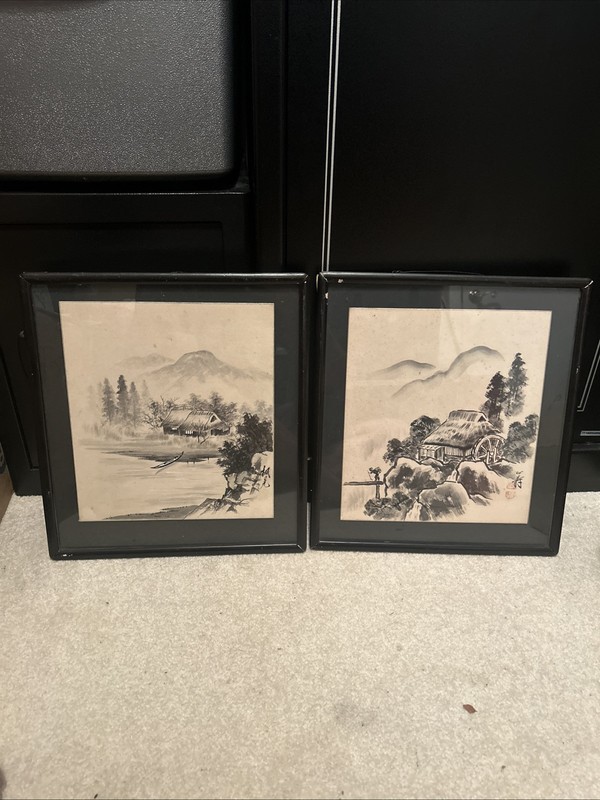 Vintage Japanese Water Color Silk Paintings Fukazen And Co