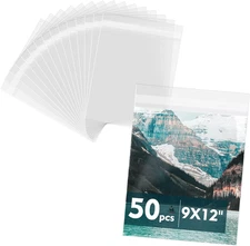 Mat Board Center, 50 Pack 9 7/16" x 12 1/4" Acid-Free Crystal Clear Sleeves Stor