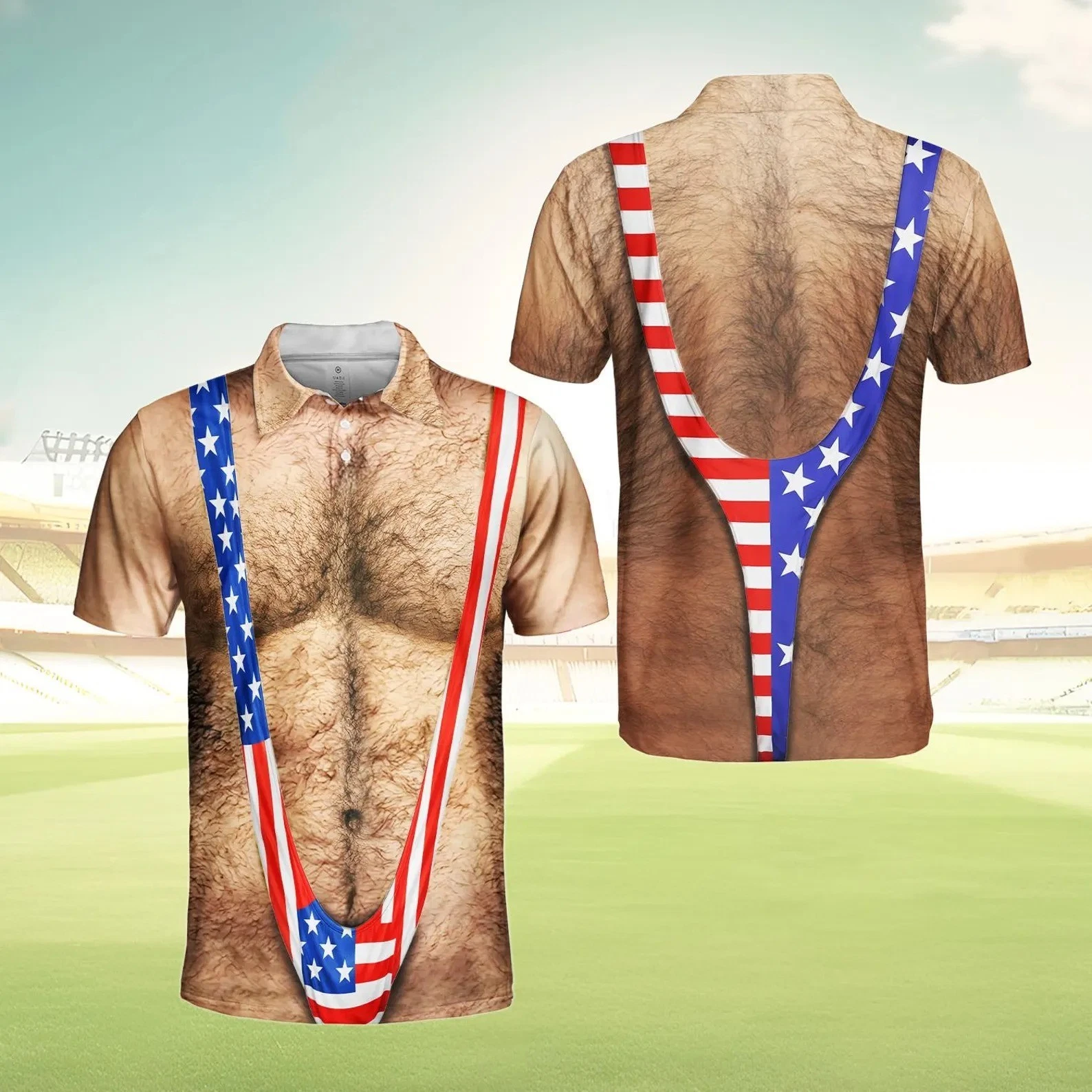 Funny American Flag Polo Shirt for Men, Hairy Chest Illusion USA Print Polo Gift
Opens in a new wind