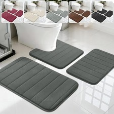 3PCS Solid Memory Foam Bathroom Bath Mat Contour Rug Set with Toilet Lid Cover