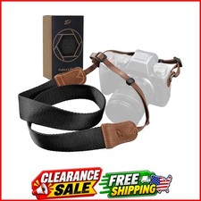 Black Camera Strap - Double Layer Crazy Horse Cowhide Head,1.5" Wide Pure Cot...