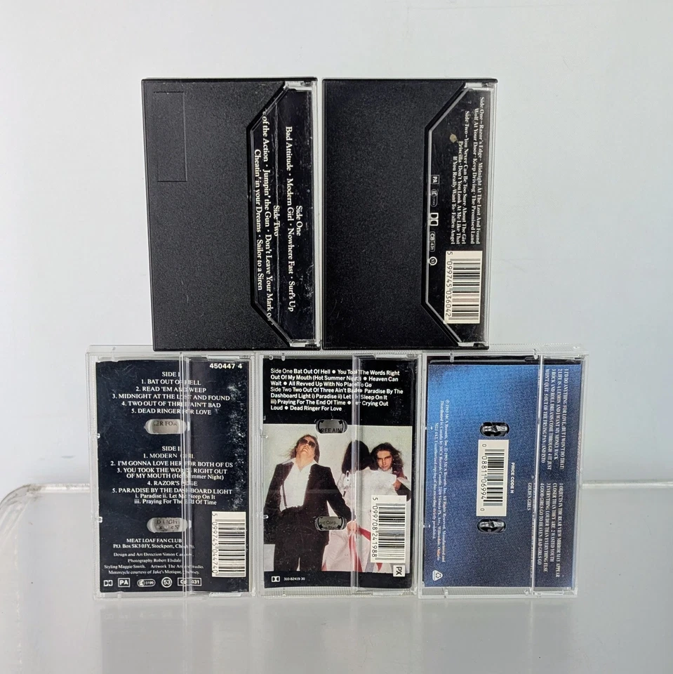 5 Meat Loaf Cassette Tape Bat Out Of Hell Lost Found Bad Attitude Hard Rock Hits - Image 2 of 4
