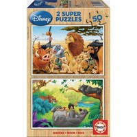 Set Mit 2 Puzzles Mit 50 Teilen DISNEY-ANIMAL-FRIENDS-EL-REY-LEON-Y-EL-LIBRO-DE-
