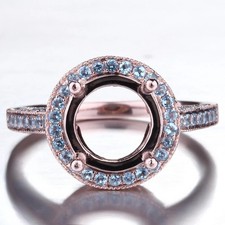 9MM Round Semi Mount Ring 925 Sterling Silver Rose Plated Solitaire Halo Ring
