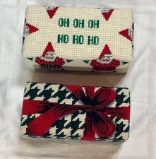New Christmas Needlepoint Covered Brick Doorstop Santa or Red Bow - You Choose