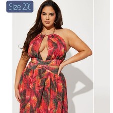Fashion Nova Dress Size 2X Hot In The Tropics Maxi Dress - Red/combo (Fits Small