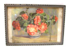 Primitive Antique Camellias Flower Still Life Print Wood Frame w Glass 9x13 — photo 1