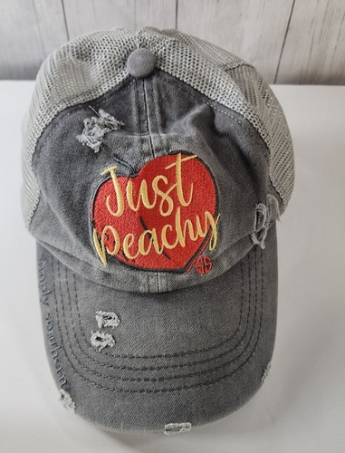 SIMPLY SOUTHERN DISTRESSED BASEBALL TRUCKER CAP BEACH HAT JUST PEACHY CRISS CROS