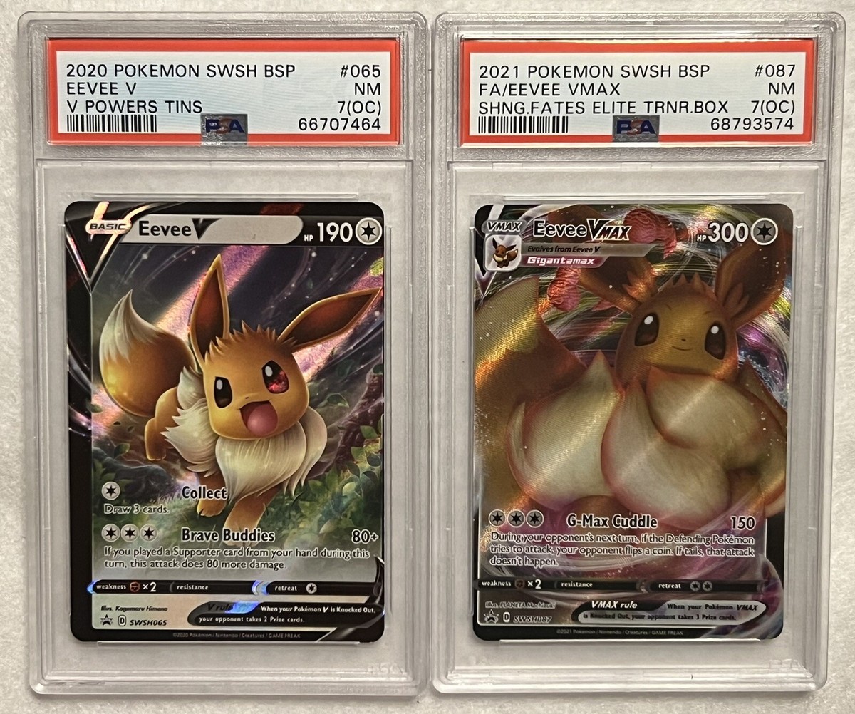 PSA 7(OC) 2020 2021 Pokémon SWSH BSP Eevee V & Vmax Pair
