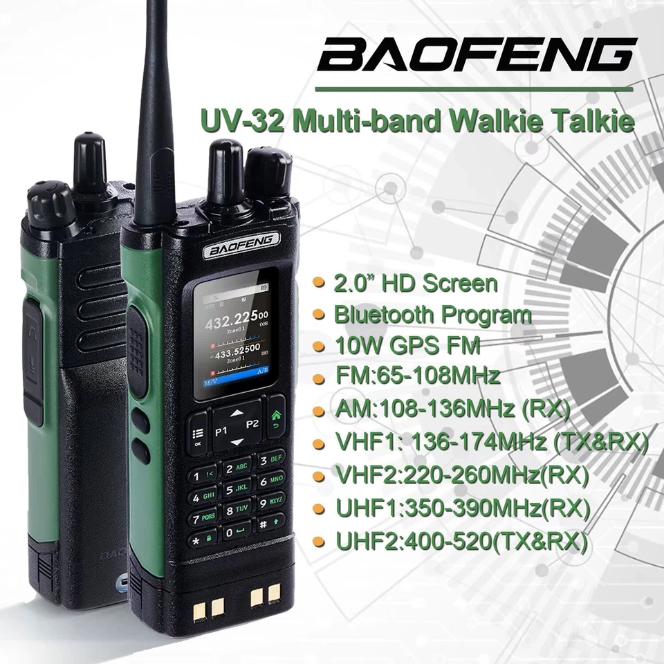 Baofeng UV-32Multiband 10W GPS Amateur Walkie Talkie AirBand Aviation Funkgeräte - Bild 3 von 4