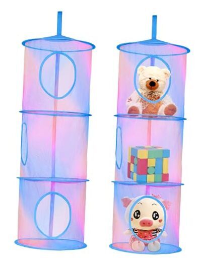 2 Pcs Hanging Mesh Storage Basket for 3 Tiers Pink-orange-blue Tiedye(blue)