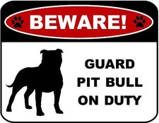 Blinking Red LED Beware Guard Pit Bull On Duty 11.5" x 9" Laminated Dog Sign