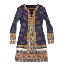 Hale Bob Sheath Dress Women's Small Blue Orange Paisley Floral Ethnic Tribal