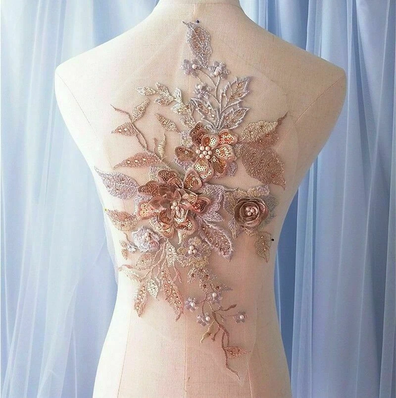 Colorful 3D Florals Lace Beaded Floral Applique Party Dress Patch Craft Elegant - Image 4 of 4