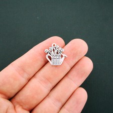 BULK 40 Gardening Charms Antique Silver Tone 2 Sided Watering Can - SC393