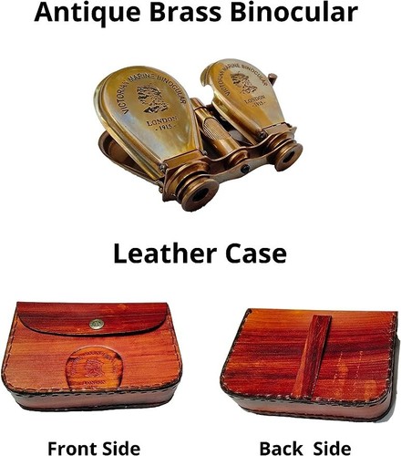 SUGRA ART Victorian Antique Solid Brass Binoculars London-1915 with Leather Case - Picture 6 of 7