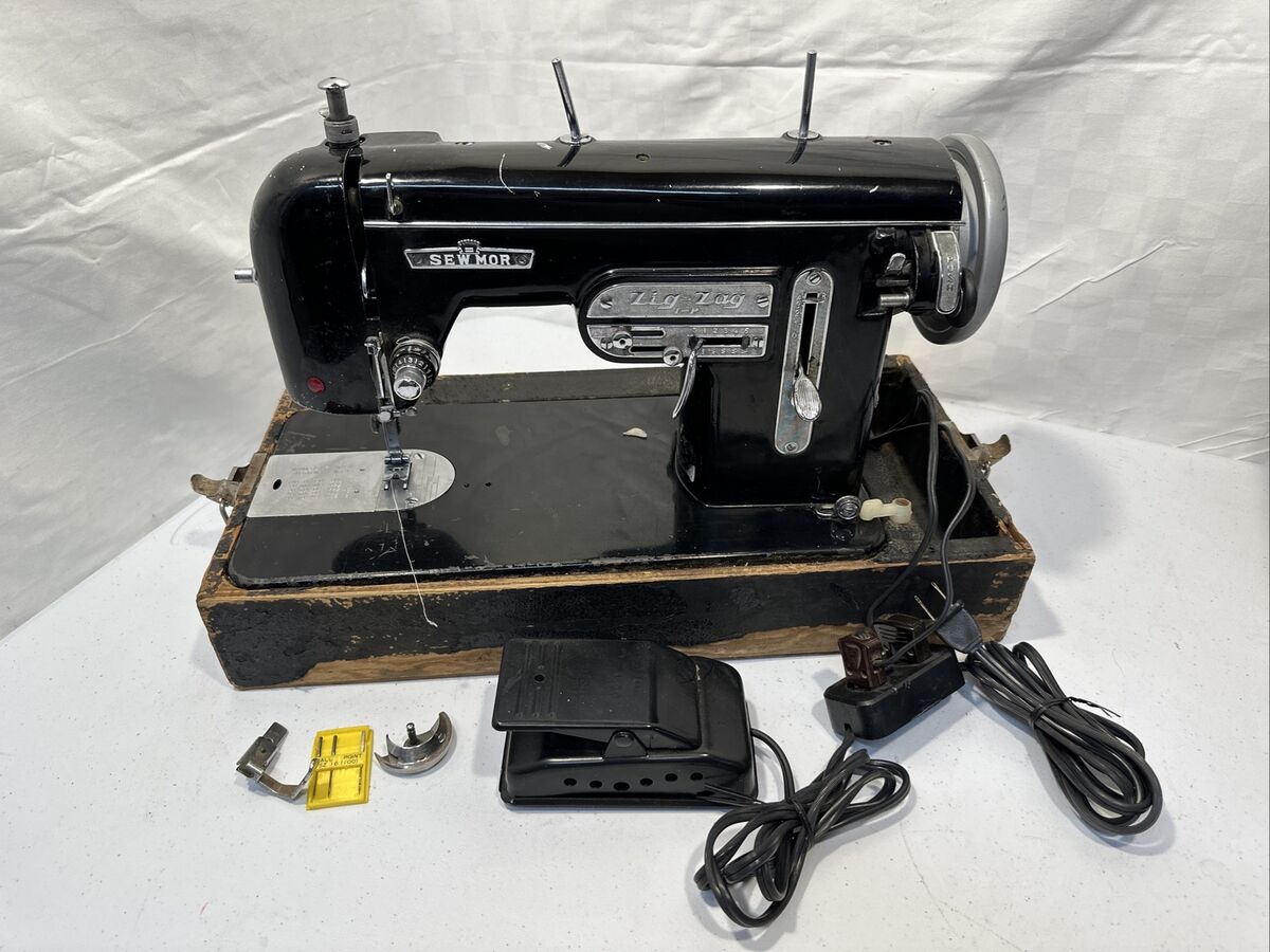 Vintage Sewmor Zig Zag Sewing Machine With Foot Pedal And Vintage Sewmor Zig Zag Sewing Machine With Foot Pedal And