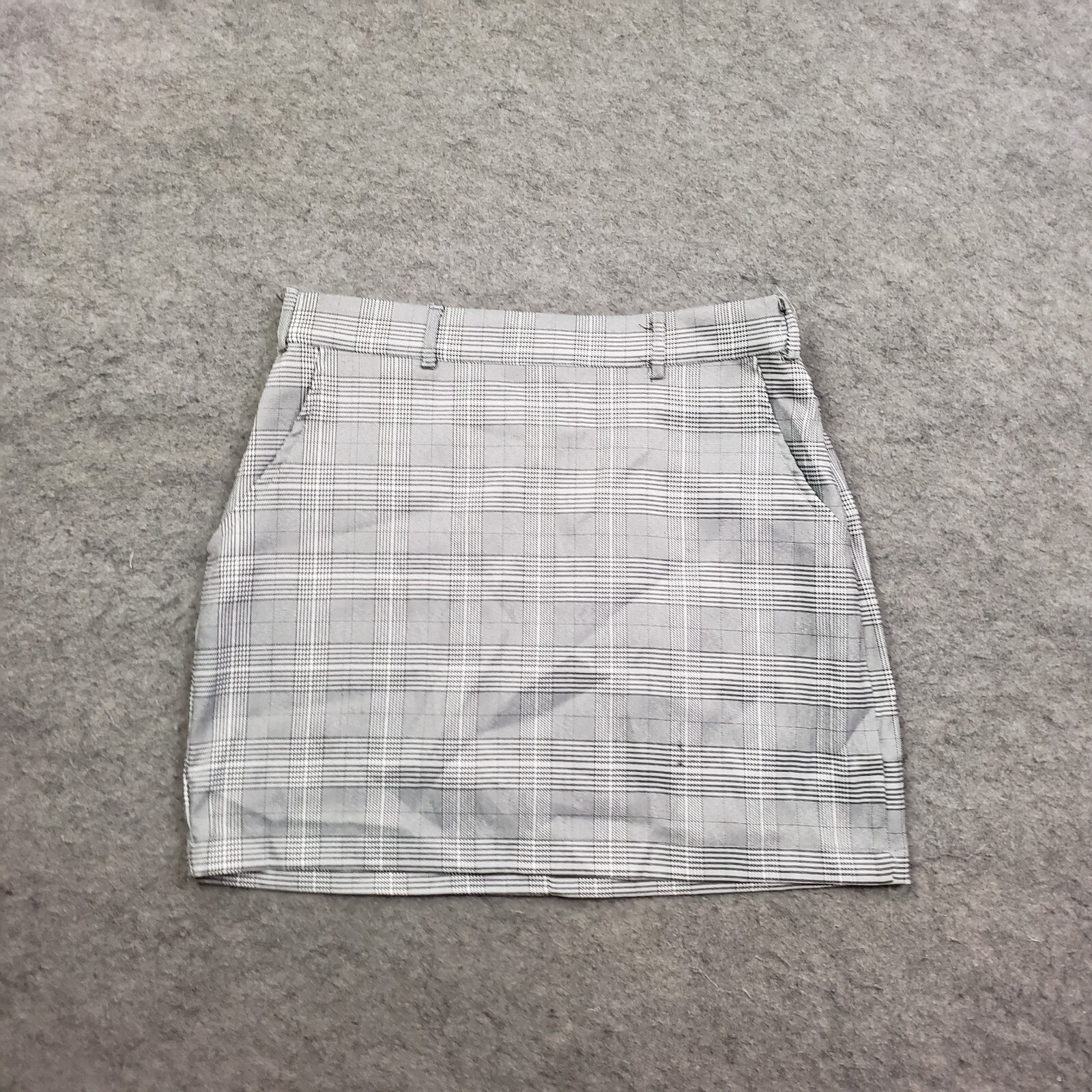Wild Honey A-line Mini Skirt for Women - Medium Gray Plaid Casual Mid Rise