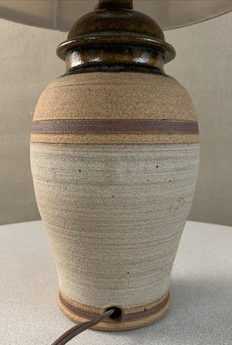 Vintage Mid Century Tiki Modern Palm Tree Studio Clay Pottery Lamp Signed - Picture 9 of 12