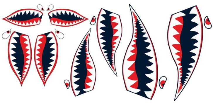 SDK-MODELLBAU-AUFKLEBER Hai Maul offen Zähne Shark - Aufkleber Sticker Decals - 1:12 - 1:10