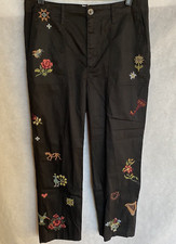 JOHNNY WAS Workshop Size 12 Black Alexandria Worker Pant Embroidered 198