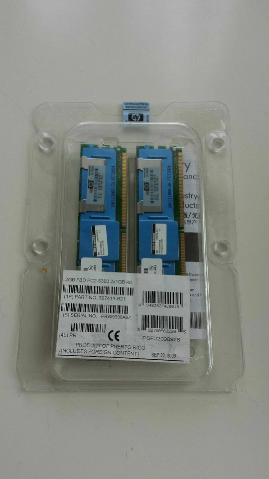 HP Memory Module 2GB Kit FBD PC2-5300 (2x1GB KIT) 397411-B21 416471-001  - Image 3 of 4