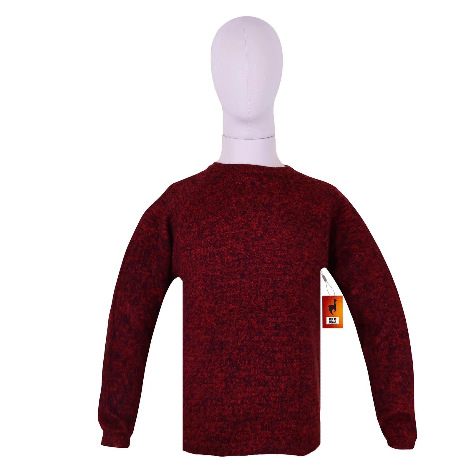MEN HANDMADE ANDEAN ALPACA SOLID RED SWEATER SZ M