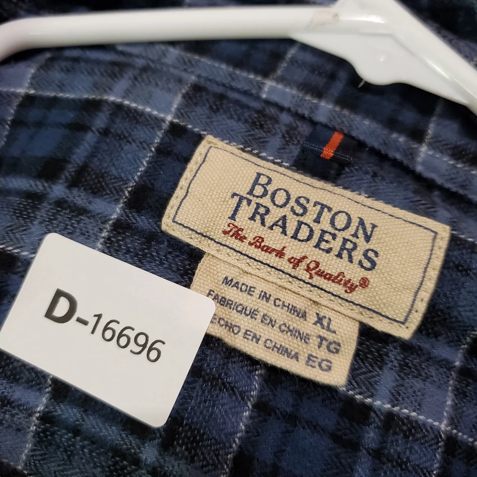 Boston Traders 男式纽扣衬衫 XL 蓝色格子法兰绒口袋长袖 — 第 2/4 张图片