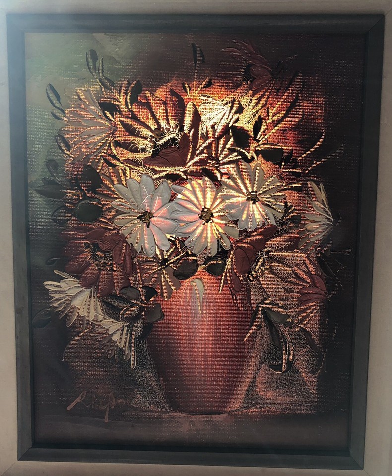 Clean Framed Oil on Canvas Painting Signed by Artist Flowers In Vase