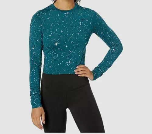 Nike Women s Dri Fit Metallic Long Sleeve Shirt Blue Starry Night Medium