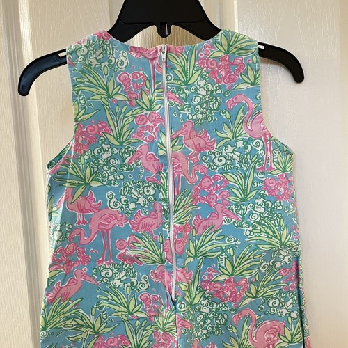 Lilly Pulitzer Flamingo Pelican Shift Dress Pink Green Blue Girls Size 7 - Picture 9 of 11