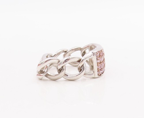 925 Sterling Silver Vintage Ring Pink Topaz Beaded Chained Band Sz 8.5 RG29427 - Picture 3 of 7