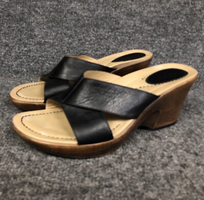 Dansko Black Necci Wedge Slide Cross Strap Sandals Women's Sz 40 9.5-10 In EUC