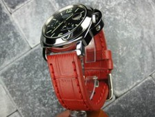 22mm BIG CROCO Leather Strap Red Thick Watch Band Belt Red Stitch PANERAI