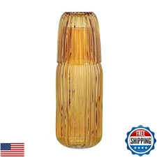 elle decor Ribbed Bedside Water Carafe with Tumbler Set | Ribbed Glass Pitche