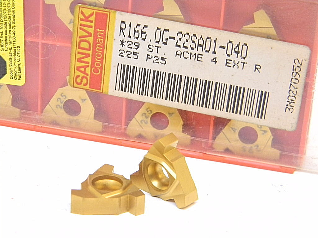 NEW SURPLUS 10PCS. SANDVIK R166.0G-22A01-040 GRADE: 225 CARBIDE INSERTS ...