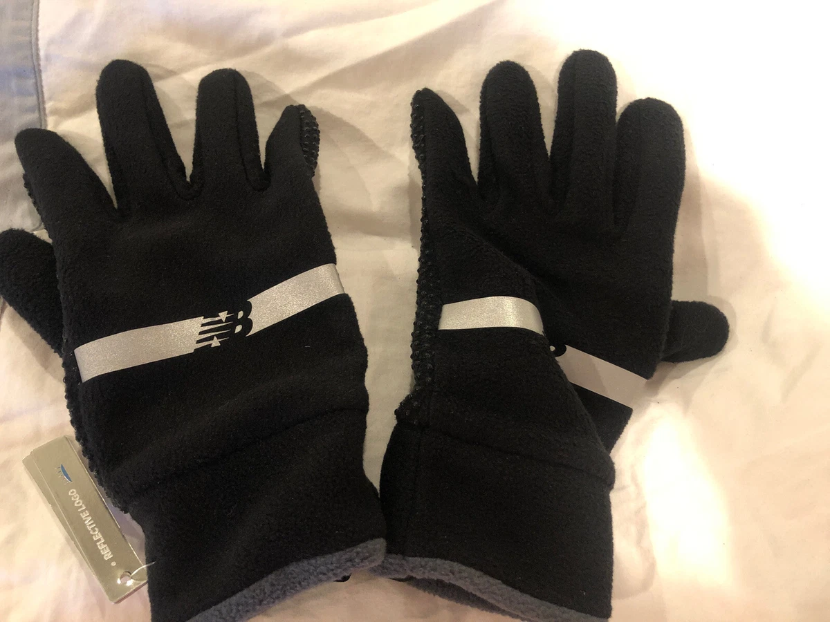 New Balance Black Fleece Run Gloves Touch Tip Tech Reflective