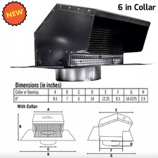 6" Exhaust Roof Vent Cap w/ Screen Damper for Kitchen Stove Range Hood Bathroom