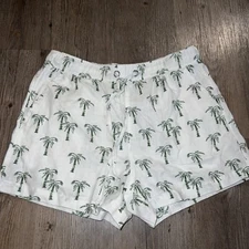 C&C CALIFORNIA 100% Linen Shorts Elastic Waist Pockets White Palm Trees Size S