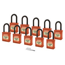Lockout Insulated Padlock - NYLON Shackle - Key Alike (Red Pack of 10) / UK
