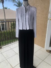 LADIES SIZE 10 ALEX EVENINGS FULL LENGTH BLACK DRESS SPARKLING MATCHING JACKET