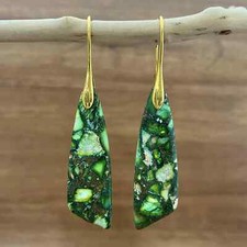 Natural Green Imperial Jasper Drop Earrings Sea Sediment Stone Dangle Earring