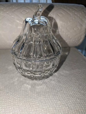 Vintage Clear Cut Glass Pear Shaped Sugar Bowl With Lid 5.5'' high x 4'' round