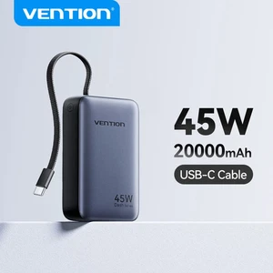 Vention 45W 20000mAh Power Bank Fast Charging USB-C Built-in Cable Portable